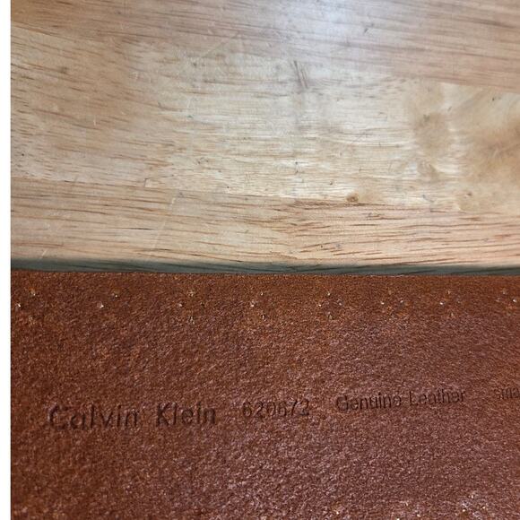 Calvin Klein Brown Genuine Leather Studded Belt Silver Toned Hardware 38" - Picture 9 of 9